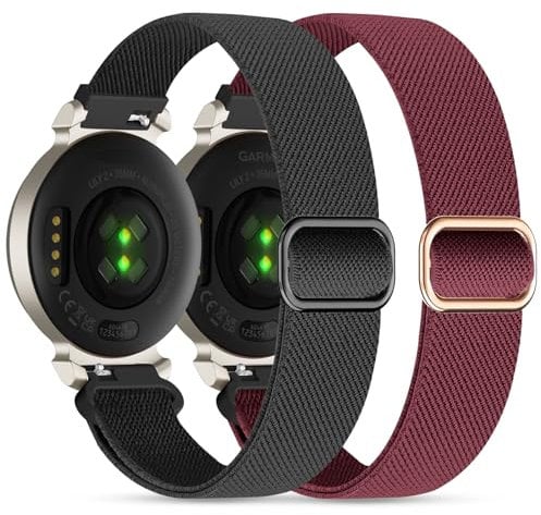 Elastische Nylonbänder, kompatibel mit Garmin Lily 2, 14 mm, dehnbares Nylon, 2 Stück, weiche Schlaufenbänder, Schnellverschluss, verstellbares Armband für Garmin Lily 2 Classic Smartwatch-Zubehör für