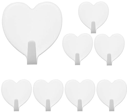 8 Piezas Ganchos Adhesivos para Pared, Acier Inoxydable Ganchos Adhesivos, Colorés Forma de Corazón Gancho Adhesivo Gancho Pared Colgadores Pared Adhesivos, Impermeables Gancho Adhesivo Pared (Blanco)