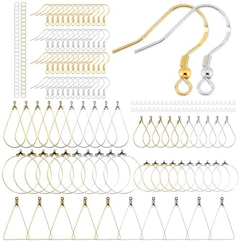 RCIDOS 200 Stück ohrringe selber machen set, Silber Hypoallergene Ohrhaken,Ohrringe Stecker,Geometrische Form Ohrringe Gold Und Silber,Für Schmuckherstellung (925 ohrringe set)