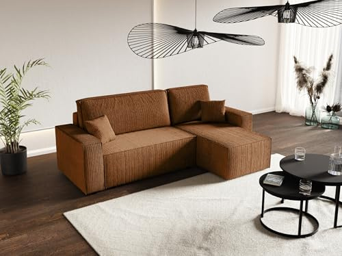 AlpiMeble L-förmiges Sofa Carlos - Modern Couch mit Stauraum - Ecksofa mit schlaffunktion - Eleganter Poso-Stoff - Orange - 244x142x95 cm