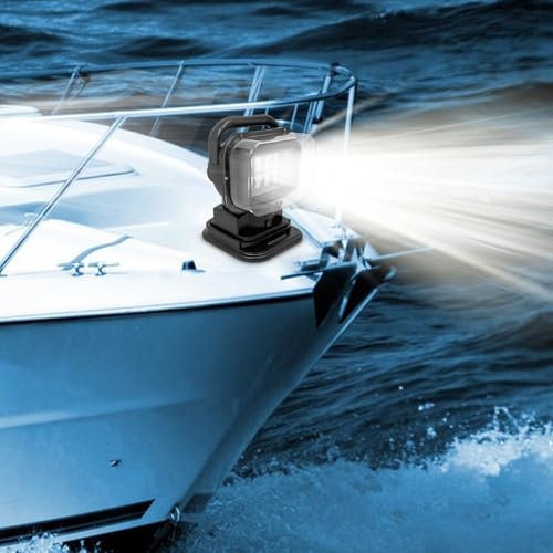 LOYEMAADE Boote Suchlampe LED Suchscheinwerfer Magnetfuß Suchlicht Mit Fernbedienung,50W 360° Links/Rechts, 120° Auf/Ab Suchscheinwerfer für Boote Yacht SUV Lkw IP67 (Schwarz)