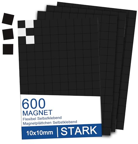600 Stück Magnetplättchen Selbstklebend 10 x 10mm Magnet Klebepads Magnetstreifen Flache Magnete zum Kleben Klebemagnete für Schule Büro Whiteboard Kühlschrank Fotos Poster (für Leichtkleinteile)