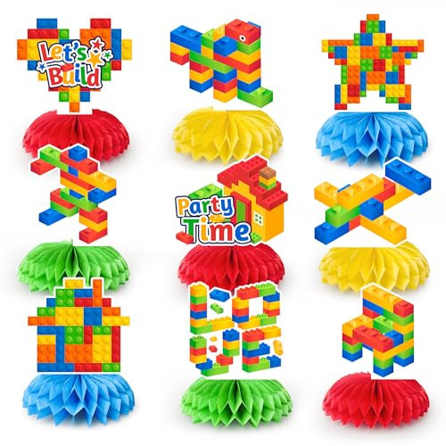 Kaxulvoblig Bausteine Party Tischdeko, 9pcs Bausteine Geburtstag Tischdeko Thema Baustein Waben Mittelstücke für Geburtstag