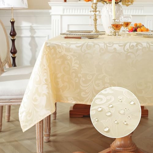 meioro Tischdecke Abwaschbar, Rechteckig Damast Tischdecken Wasserdicht Polyester Stoff Tischtuch, Große Küche abwischbar Tischwäsche mit Floral Mustern für Esszimmer Hochzeiten (Gelb,90x90cm)