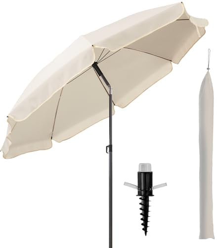 Menz Sonnenschirm Strand Ø 180 cm, 3er Set - Strandschirm windfest stabil, UPF50+ Sonnenschirm Strand mit UV-Schutz, Strandschirm mit Bodenhülse & Schutzhülle, Beige