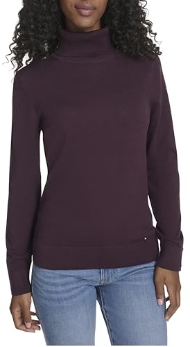 Tommy Hilfiger Women's Sportswear Solid Cotton Turtleneck Sweater, Aubergine, Medium
