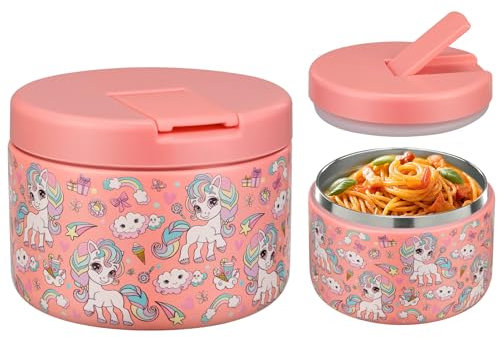 Itslife Thermobehälter für Essen 350ml Edelstahl Warmhaltebebehälter, Kinder auslaufsicherer Lunchbehälter mit Schnallenabdeckung, Weithals, Isolierung, geeignet für kaltes&heißes Essen Rosa-Einhorn