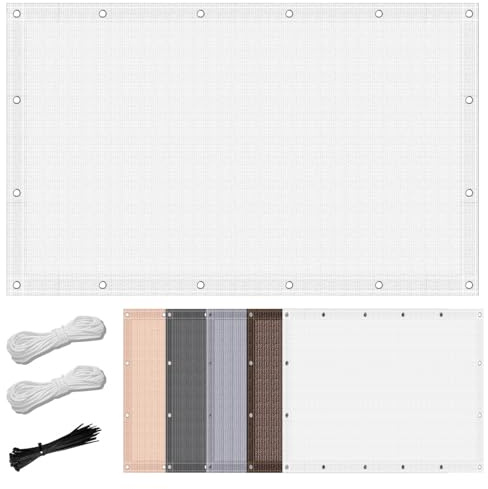Filet Brise Vue 1.7 x 5.2 m Coupe-Vent et Perméable à l'eau Rideau de Soleil avec Œillets Disponible en Plusieurs Tailles pour Jardin Terrasse Balcon Camping Pergola, Blanc