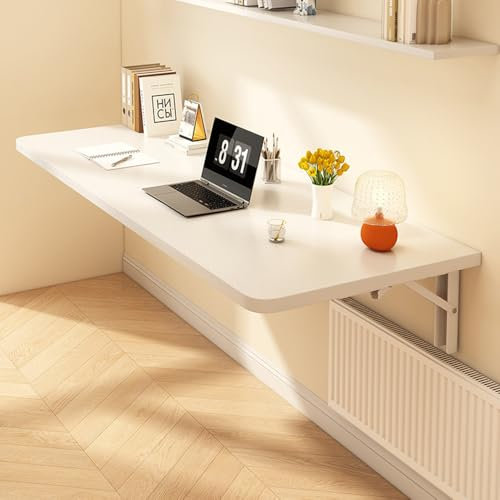Laneryin Wooden Wall Mounted Folding Table Floating Hanging Laptop Desk Foldable Breakfast Bar Table for Small Spaces,Bedroom,Office,Balcony (60cm White)