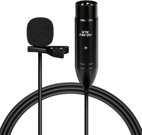 GEEKRIA 48V XLR Lavalier Microphone, Omnidirectional Mic, HD Noise Reduction, Compatible with FIFINE SC3, MAONO G1 NEO Gaming Audio Mixer, Suitable for Camcorders, Recorder (Black / 9.8 FT)