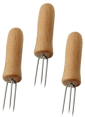 IWOWHERO 3Stücke Teiliges Maisgabel mit Holzgriff Multifunktionale Fruchtpicks für Bbq Grillen und Partys Rostfrei Reinigen für Maiskolben und Snacks