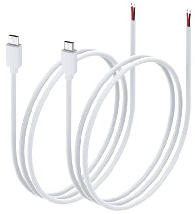 PNGKNYOCN USB C Pigtail Power Cable，2 Pack 20AWG 5V/5A USB Type C Male Plug 2 Pin Bare Wire Extension Power Cable for DIY Equipment Installed Replace Repair (1M/3.2FT)