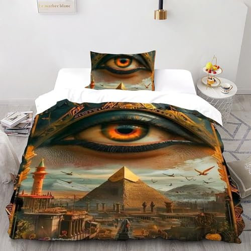 AutumnWinds Heiliges Auge Bettwäsche-Sets 2 Teilig Für Jungen Und Mädchen 3D Druck Auge der Welt Microfaser Und Kissenbezug Mit Reißverschluss Single（135x200cm）
