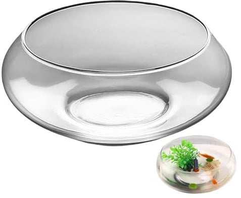 Bocal à Poisson en Verre - Vase Rond en Verre | Grand Pot de Fleurs hydroponique Plat, Rond, Large Vase Portable pour la Maison, l'intérieur, Fleurs, succulentes, décoration de Mariage