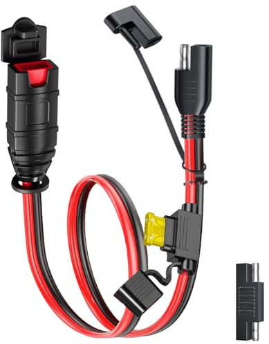 KarlKers SAE Extension Cord Compatible with NOCO Genius Smart Battery Chargers, 16AWG SAE Adapter with 20A Fuse Waterproof Plugs, SAE Connector Cable for Motorcycle/ATV/UTV/Auto/Car (1FT)
