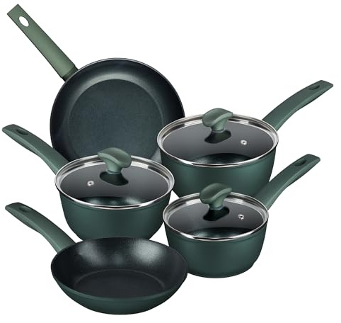 Prestige Earth Friendly Non-Stick Induction Saucepan & Frying Pan Set with Lids – 5 Piece, Non-Toxic, Recycled Aluminium, Made in Italy