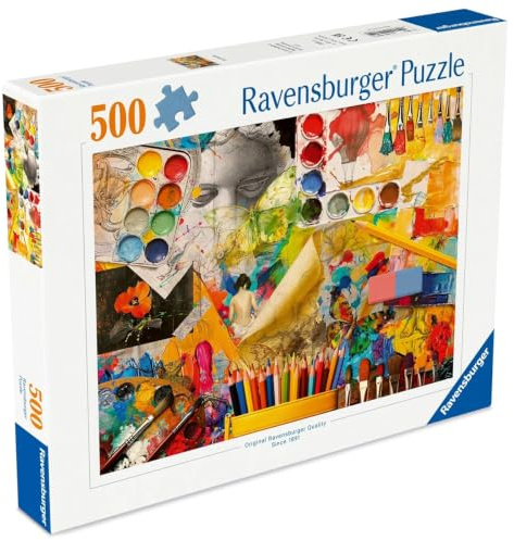 Ravensburger Art Studio 500 Piece Jigsaw Puzzle – Colourful Collage of Art Supplies for Adults & Teens, Relaxing Creative Hobby & Mindful Gift