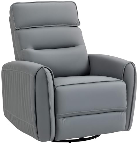 HOMCOM 135° manuell Verstellbarer Relaxsessel mit Fußstütze, breite Sitzfläche, gepolsterter Drehsessel mit Wippe, in atmungsaktivem Leder-Effekt-Stoff für Wohnzimmer, grau