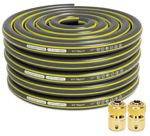 Garden Hose Pipe Connectors Set, 1/2” Layer Reinforced Water Pipe | Outdoor Hosepipes Reel with Brass Fittings for Gardening Watering Pool Filling (5 Metres)