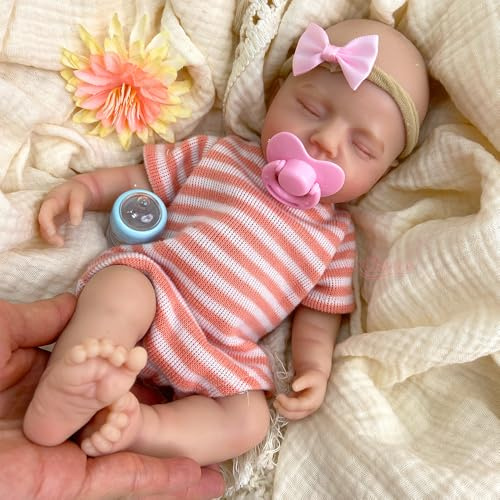 Reborn-Babypuppen (Zwillinge) – Vollsilikon-Körper, offener Mund, 12 Zoll – Realistisch, handgefertigt, detailreich – Schlafende Babys – Das perfekte Überraschungsgeschenk für Kinder (Girl*1)