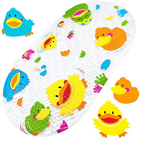 Yolife Baby Bathtub Mat Cartoon Duck Design Non Slip Bath Mat Massage with Strong Suction Cups for Toddlers Children 39 x 69 cm