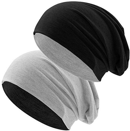 Hatstar® Bicolor Slouch Long Beanie Mütze | leicht und weich | für Damen und Herren | Übergangsmütze für Frühling und Sommer (Zwei-farbig | Bicolor hellgrau-schwarz)