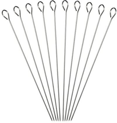 Relaxdays Juego Pinchos Barbacoa Largos, Acero Inoxidable, 30 cm, 10 Unidades, Plateado