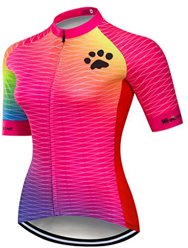 Maillot de Cyclisme Womens VTT Bike Jersey Zip Chemises Manches Courtes Mountain Road Vélo Vêtements Pro Team Racing Cycle Tops pour Dames Femme Respirant à séchage Rapide Rose XXL