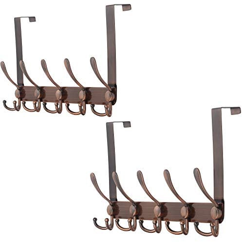 Dseap Türgarderobe zum Einhängen, Edelstahl Türhaken Innenseite, Türhakenleiste, Kleiderhaken Tür, Türaufhänger, für Kleidung Hut Handtuch Mantel, mit 5 Dreifachhaken, Antikes Kupfer, 2er Set