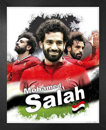 1art1 Fußball Poster Kunstdruck Bild und MDF-Rahmen - Mohamed Salah, LFC (50 x 40cm)