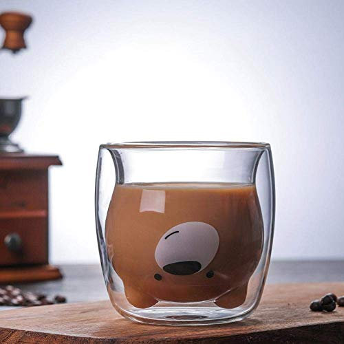 Vasos de doble pared tazas de té de café/3D precioso oso Panda innovadores vasos de cerveza/vaso de vino de jugo de leche de la mañana/resistente a altas temperaturas/270ml (B)