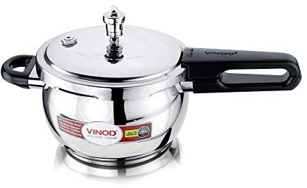 Vinod Pentola a pressione in acciaio inox, coperchio in vetro, pentola Handi da 2,5 litri, pentola a pressione indiana, fondo sandwich superiore, ideale per cucinare indiani, zuppe e ricette di riso,