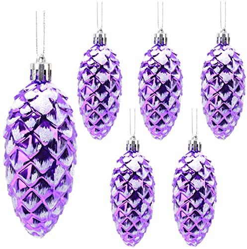 Christmas Concepts® Pack of 6–90mm Shiny & Glitter Decorated Pine Cone Baubles – Christmas Tree Decorations (Purple)
