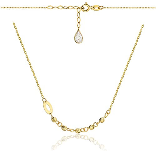 Goldene Damen Halskette 585 14k Gold Gelbgold Kette mit Kugel Zirkonia Gravur