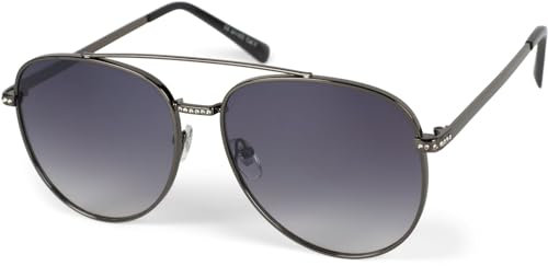 styleBREAKER Damen Piloten Sonnenbrille mit Strass Applikation, getönte Polycarbonat Gläser und Metall Gestell 09020119, Farbe:Gestell Anthrazit/Glas Grau Verlauf