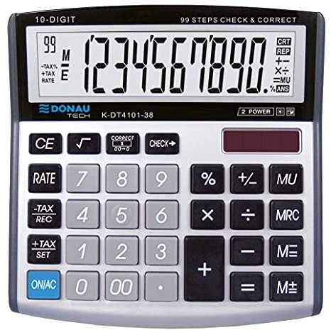 DONAU TECH Tischrechner / 10-Stellig Wurzelfunktion/ 13,6 x 13,4 x 2,8 cm/Silbern/Rechner mit 10-stelliger Anzeige/Dual-Power Solar - Batteriebetrieb/Kompaktes Design
