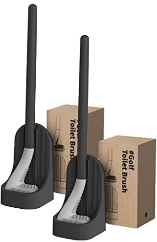 AOYING golf brush head toilet brush, long handled toilet brush, oilet cleaner brush, Suitable for bathroom toilets with No-Slip Long Plastic Handle and Flexible Bristles, 2 piece set(Black)