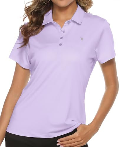 TBMPOY Damen Golf-Polo-T-Shirt, leicht, feuchtigkeitsableitend, kurzärmelig, schnell trocknend, 4-Knopf-Flieder, Größe M, B10-light Purple, Mittel