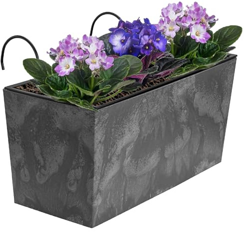 botle Blumenkasten mit Halterung und praktischem Einsatz Blumentopf Länge: 39,5 cm Balkonkasten auf Kunststoff Betonoptik Beton Struktur Grau Farbe Innen/Außenbereiche