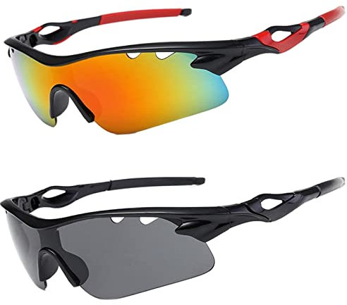 2Pcs Fahrradbrille Sonnenbrille, Radler Brille Farradbrillen, Schnelle Brille Herren, Schutz Windschutz Radsportbrille, Fahrradbrillen Polarisierte Radfahrer Brille, Fahrrad Schutzbrille