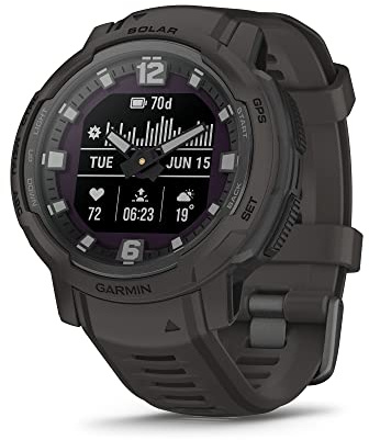 Garmin Instinct Crossover Solar, Smartwatch ibrido robusto con capacità di ricarica solare, lancette analogiche e display digitale, grafite, regolabile