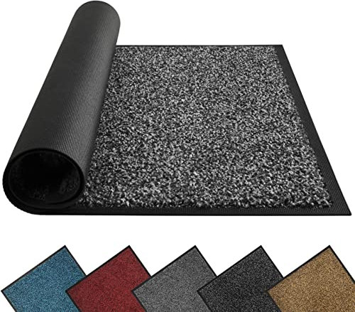 Mibao Dirt Trapper Door Mat for Indoor&Outdoor, 43 x 75 cm, Black Grey, Washable Barrier Door Mat, Heavy Duty Non-Slip Entrance Rug Shoes Scraper, Super Absorbent Front Door Mat Carpet