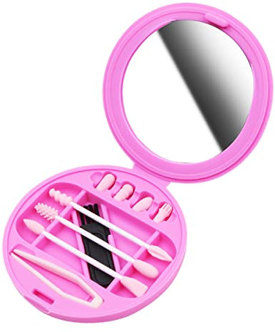VOANZO Wiederverwendbare Wattestäbchen, waschbar, tragbar, Silikon-Tupfer mit Spiegel für Make-up, Ohrenreinigung, Schönheit (Rosa)