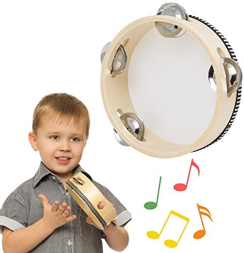 Trommel, Tamburin, Tambourine, Handtrommel, Schlagzeugglocke, 6-Zoll Hölzernes Einreihiges Tamburin Handtrommelglocke Pädagogisches Musikinstrument, für Tanzparty, Kinderspiele, Gesangsbegleitung