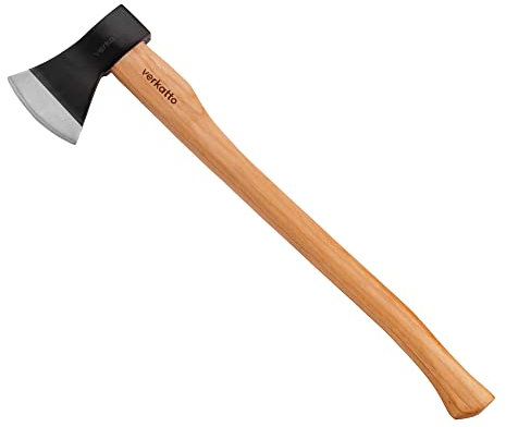 Mivos Axt 1250 g - Forstaxt mit Hickory-Holzstiel und Klinge aus Kohlenstoffstahl - Länge 72 cm - Universalaxt zur Bearbeitung von Holz - Spaltaxt mit Lackiertem Holzgriff für Garten und Wald