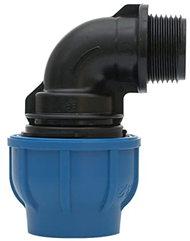 PP-Fitting 90mm 90° Winkel mit 3 Außengewinde - PE Rohr - 90 Grad mit AG Gewinde Zoll PE Verschraubung Klemmverbinder PN16, DVGW
