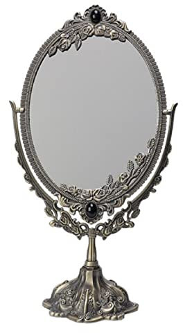 JUNYFFF Miroir De Maquillage Miroir De Bureau Ovale Rétro Miroir De Dressage De Table sur Pied Décoratif 38 * 20CM,Laiton