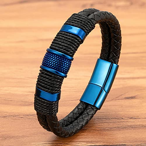 Bysonglezai Armband Herren Armbänder Armreif Damen Männer Geschenk Geflochtene Seilwickel-Lederarmbänder Für Herren Charm Blau Schwarz Classic