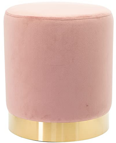 Shally Dogan Pouf in Velluto con Base in Metallo e Struttura in MDF, Design Moderno, Poggiapiedi Forma Cilindrica, Sgabello Tondo con Seduta Imbottita Morbida, Arredamento Interno (Rosa)