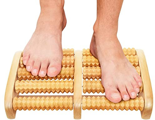 Rouleau de Massage en Bois, Appareil de Massage des Pieds pour Soulager Fasciite Plantaire, Masseur Pieds Double avec Rouleaux Acupression pour Pied Relaxation et Soulagement